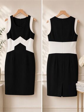 Joseph Ribkoff Black & White Colorblock Sheath Dress Size 10